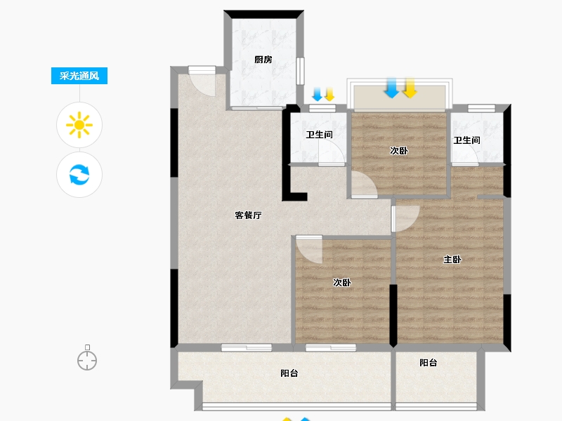 湖北省-襄阳市-徐东·壹号院-97.60-户型库-采光通风