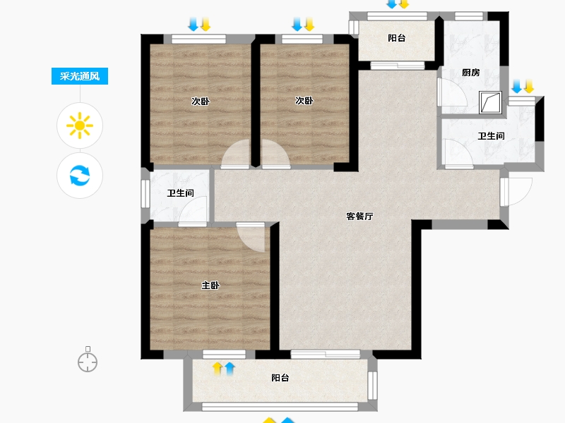 湖北省-武汉市-愿景城-C区-84.00-户型库-采光通风