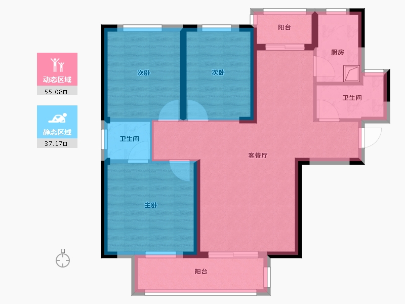 湖北省-武汉市-愿景城-C区-84.00-户型库-动静分区