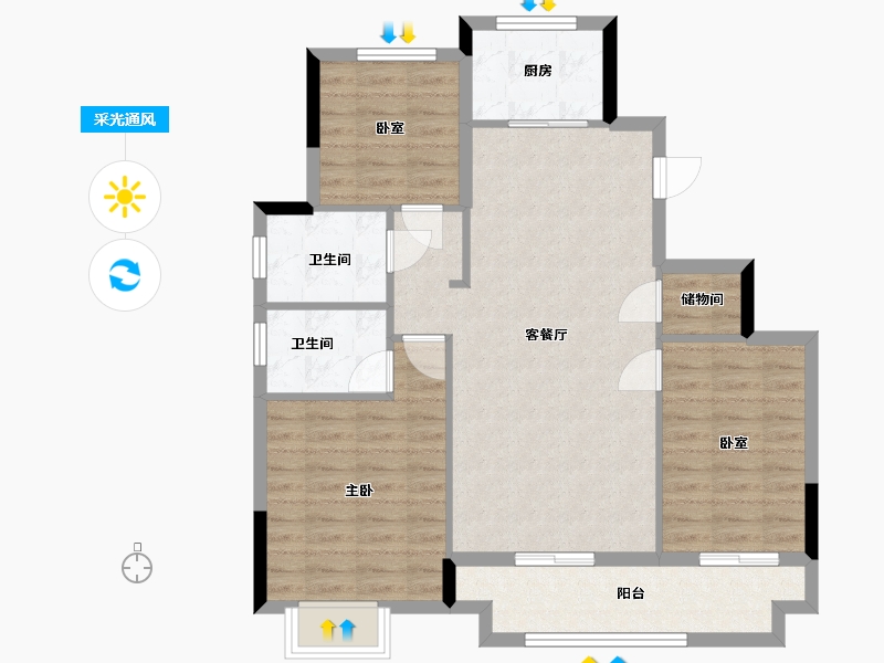 浙江省-丽水市-金瓯佳苑-86.93-户型库-采光通风