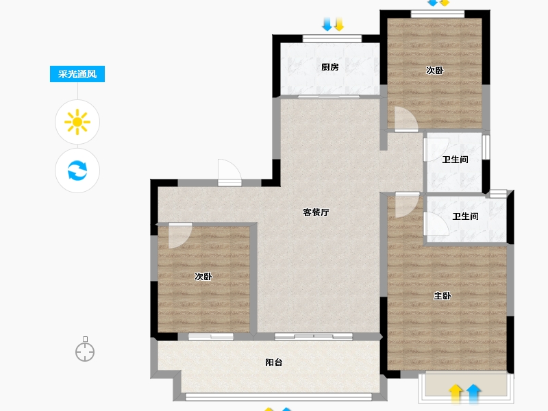 湖北省-荆州市-柳岸观澜-106.00-户型库-采光通风