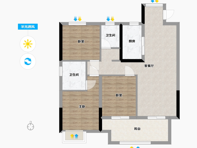 浙江省-宁波市-官山印小区-83.27-户型库-采光通风