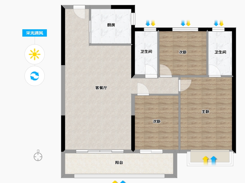 陕西省-西安市-未央城建绿城·桂语未央-102.39-户型库-采光通风