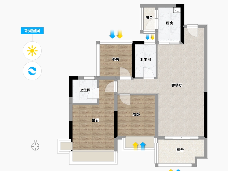 四川省-绵阳市-蓝润春风九里-76.00-户型库-采光通风