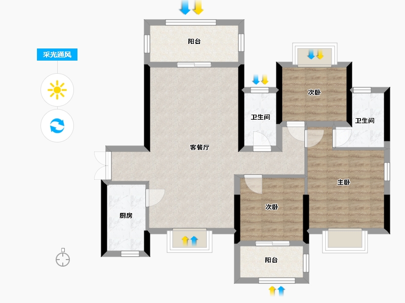 海南省-海口市-怡和湖城大境-97.60-户型库-采光通风