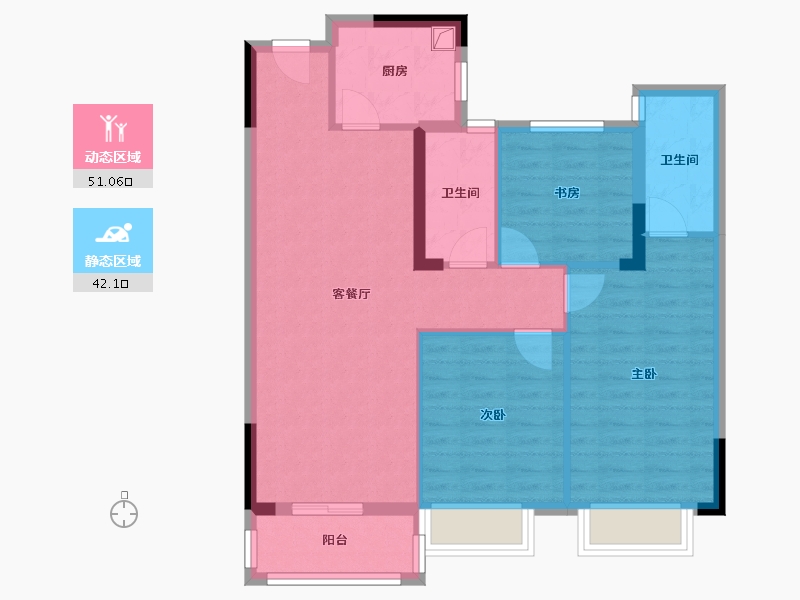 湖北省-武汉市-武汉城建龙樾上城-83.55-户型库-动静分区