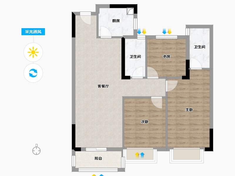 湖北省-武汉市-武汉城建龙樾上城-83.55-户型库-采光通风