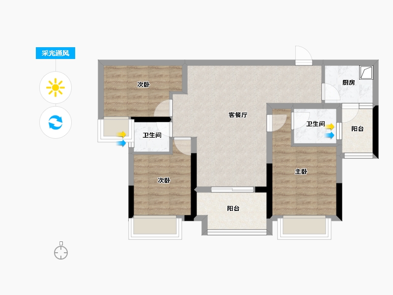 重庆-重庆市-绿地听江左岸-76.00-户型库-采光通风