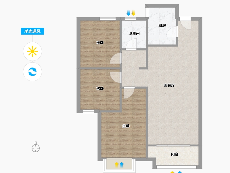 山东省-青岛市-星光岛玫瑰园小区-85.00-户型库-采光通风