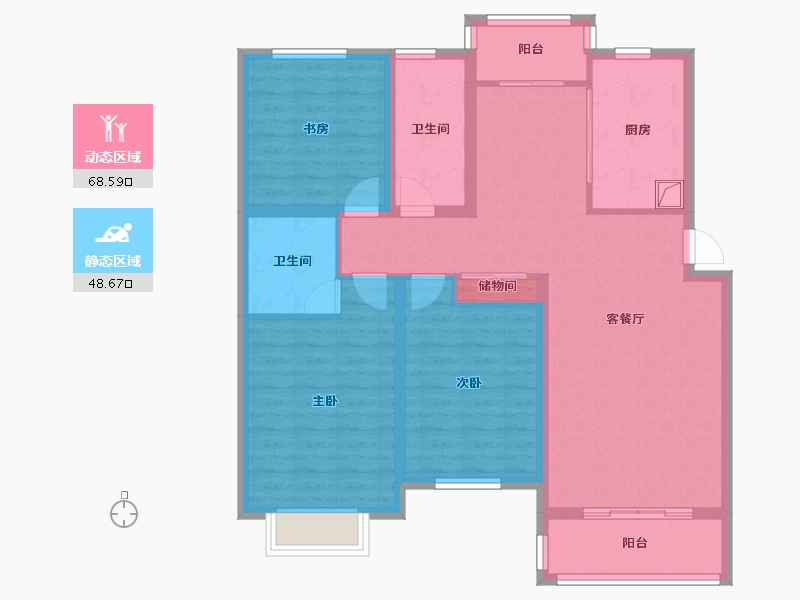 河南省-济源市-豫港花园-108.80-户型库-动静分区