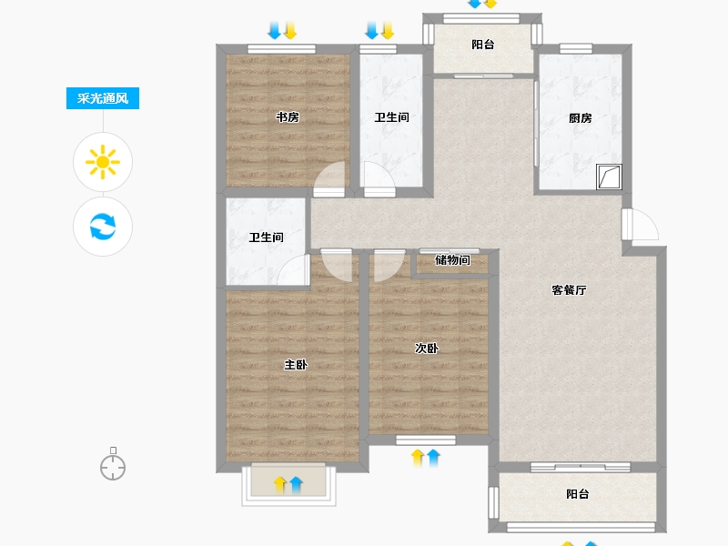 河南省-济源市-豫港花园-108.80-户型库-采光通风