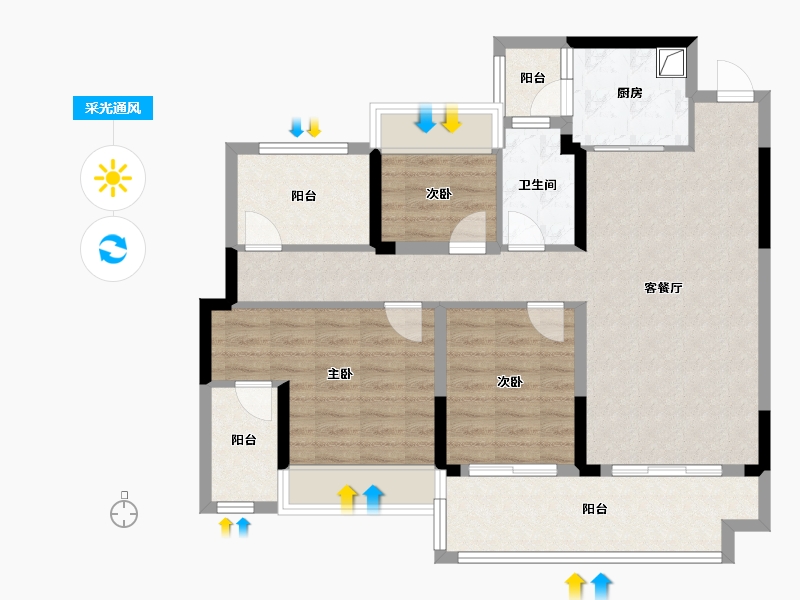 四川省-宜宾市-邦泰樾府-89.60-户型库-采光通风