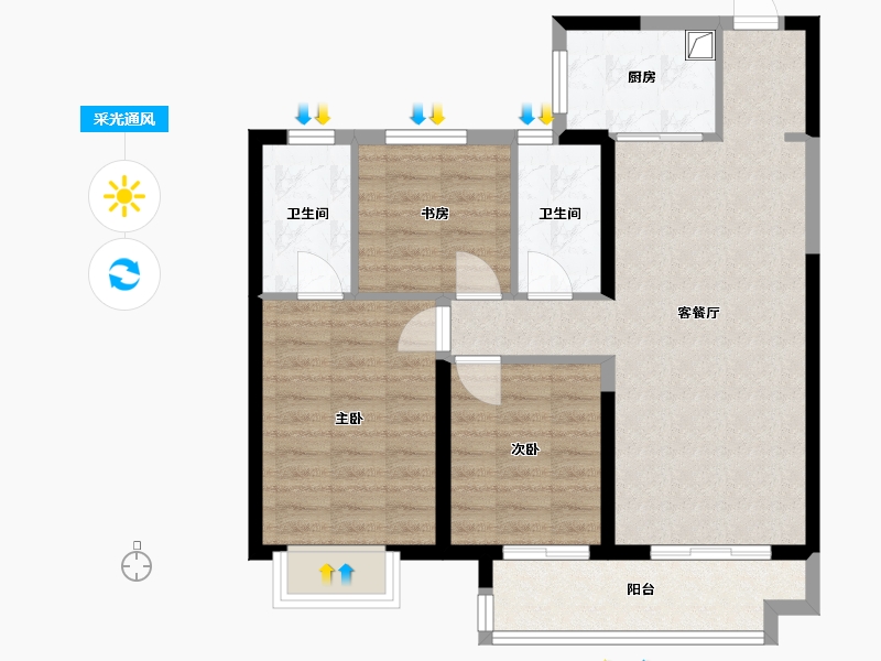 山东省-菏泽市-赵水洼紫园-89.00-户型库-采光通风