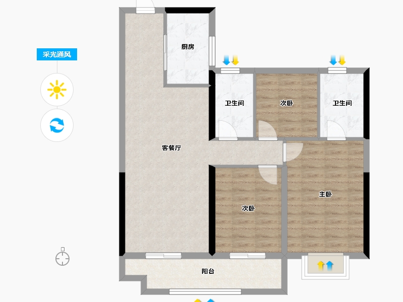 安徽省-合肥市-恒泰悦璟府-88.77-户型库-采光通风