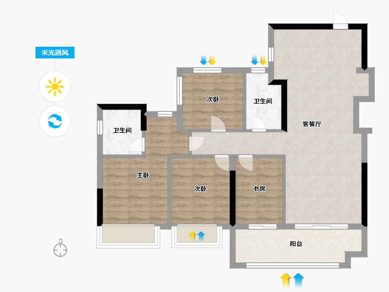 广东省-中山市-万科深业·湾中新城原墅-87.29-户型库-采光通风