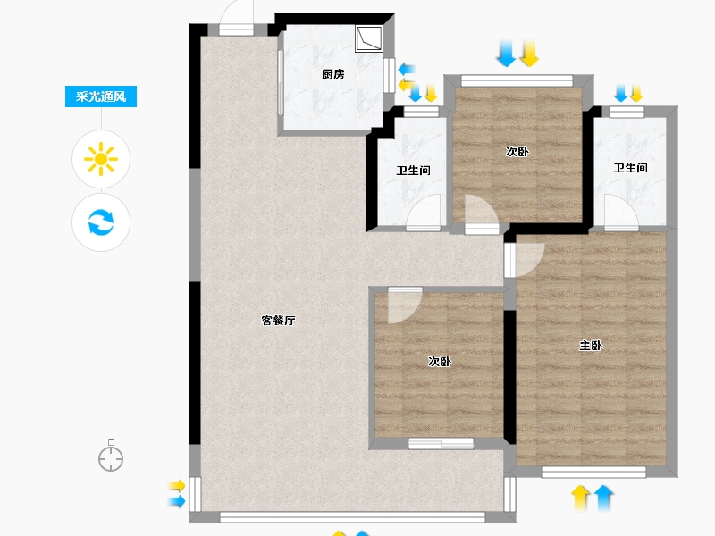 浙江省-温州市-滨江壹号-88.00-户型库-采光通风