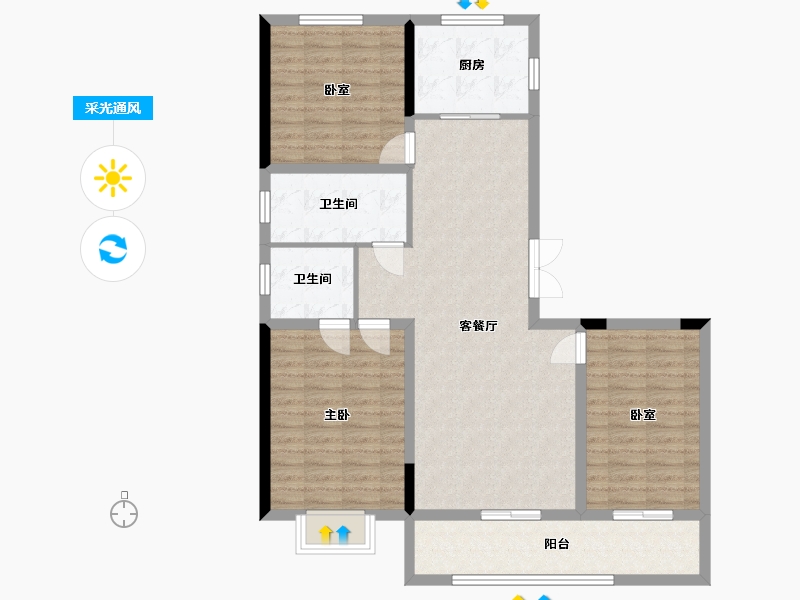 山东省-潍坊市-中房爱悦城鸿府-105.60-户型库-采光通风