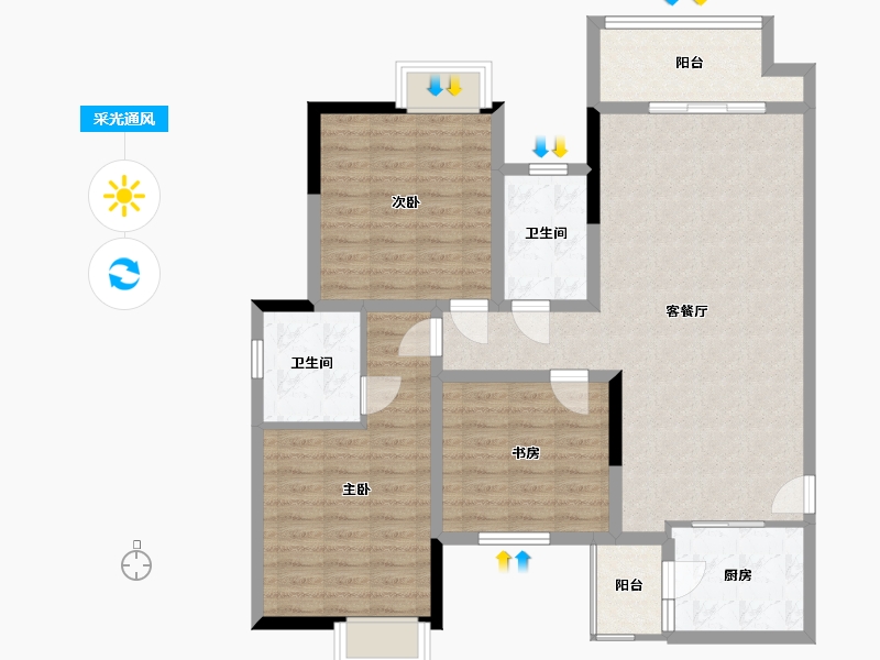 四川省-成都市-98号府邸拾光里-105.19-户型库-采光通风