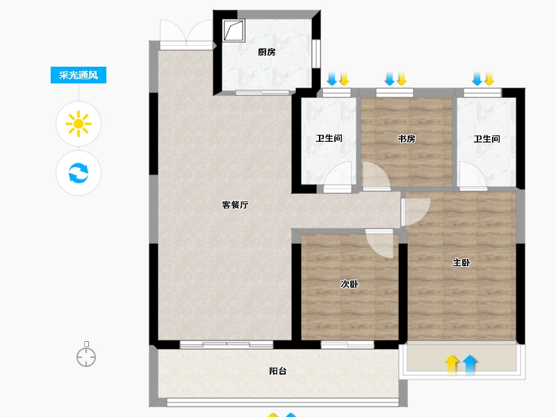 陕西省-咸阳市-璟樾府-83.32-户型库-采光通风