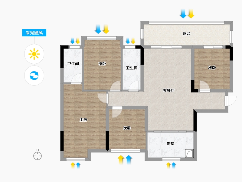 广西壮族自治区-桂林市-绿涛悦江湾-104.71-户型库-采光通风