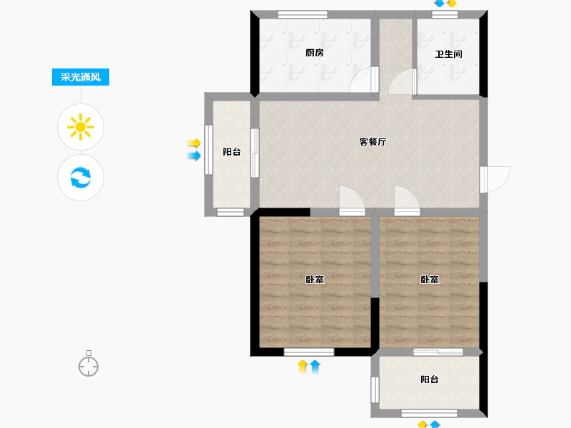 江苏省-南通市-兴石花园-72.00-户型库-采光通风