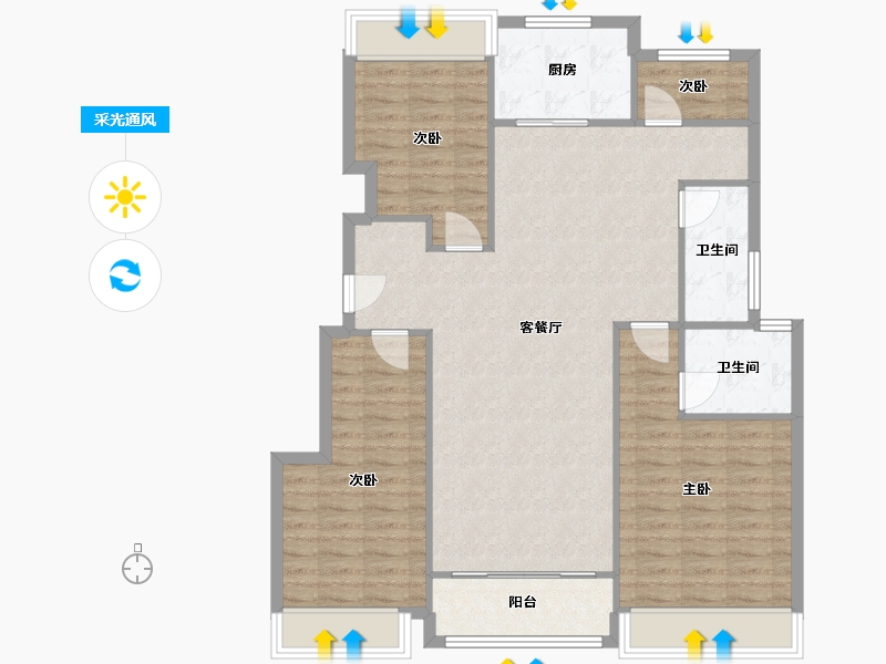 安徽省-阜阳市-润源太阳城-110.02-户型库-采光通风