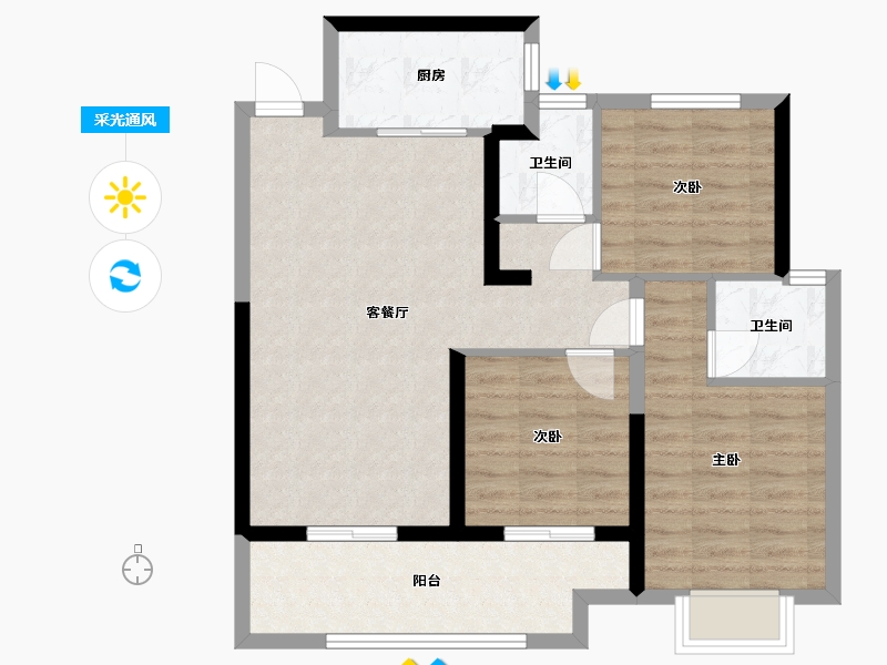 陕西省-铜川市-大唐养生小镇观唐里小区-8号楼-88.00-户型库-采光通风