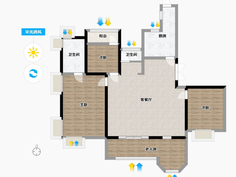 浙江省-温州市-中梁国宾1号南区-131.66-户型库-采光通风