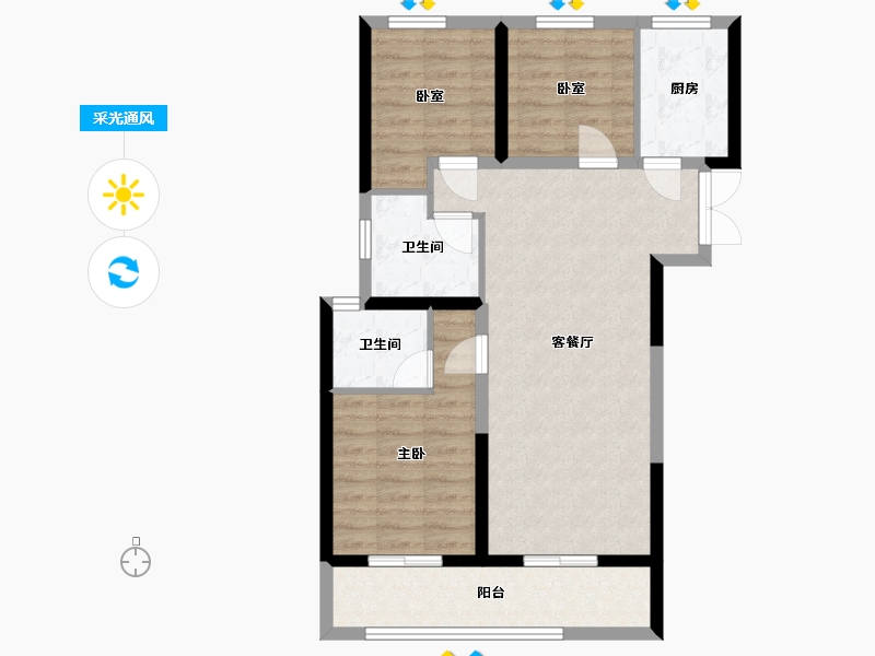 河南省-郑州市-永威西郡-88.80-户型库-采光通风