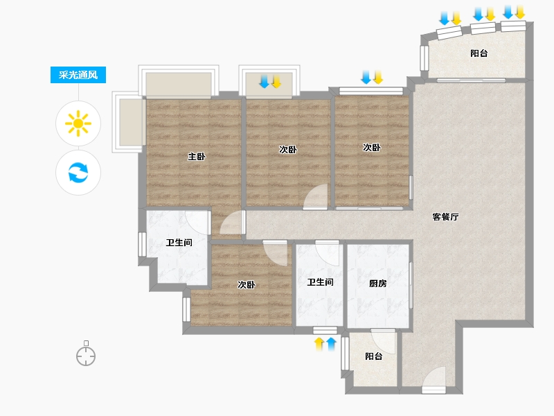 广东省-广州市-新塘新世界花园-万象苑-95.60-户型库-采光通风