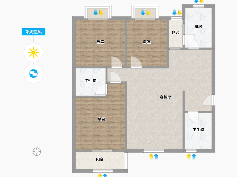 陕西省-西安市-海璟新天地-107.62-户型库-采光通风