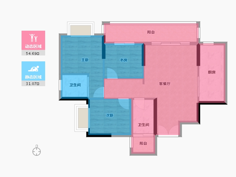 贵州省-毕节市-创美东方院子-88.70-户型库-动静分区