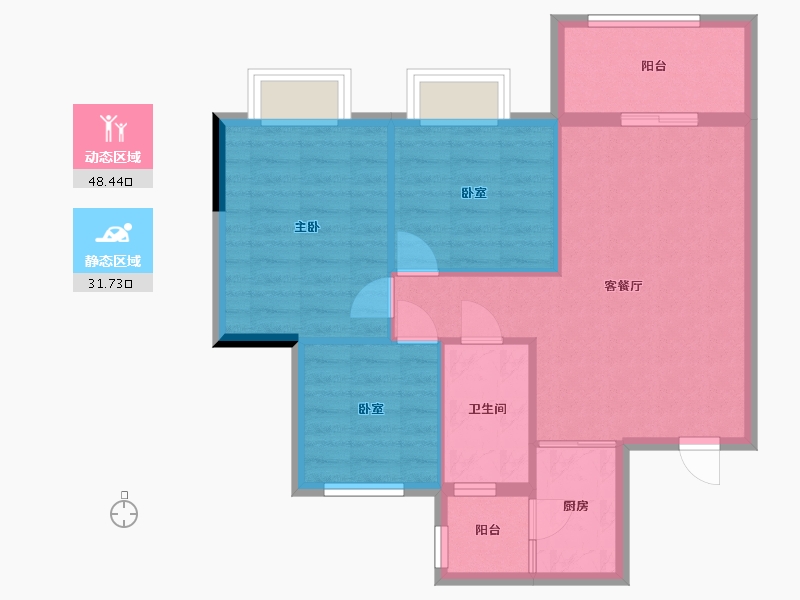 广西壮族自治区-桂林市-荷岸华庭-69.85-户型库-动静分区