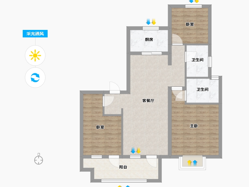 山东省-济南市-世茂璀璨悦府-82.80-户型库-采光通风