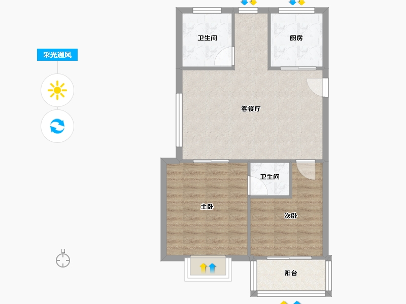 浙江省-杭州市-融创森与海之城-一区-75.00-户型库-采光通风