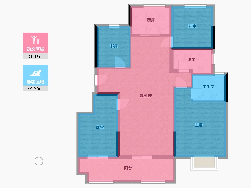 江苏省-苏州市-北辰观澜四季佳苑-南区-98.46-户型库-动静分区