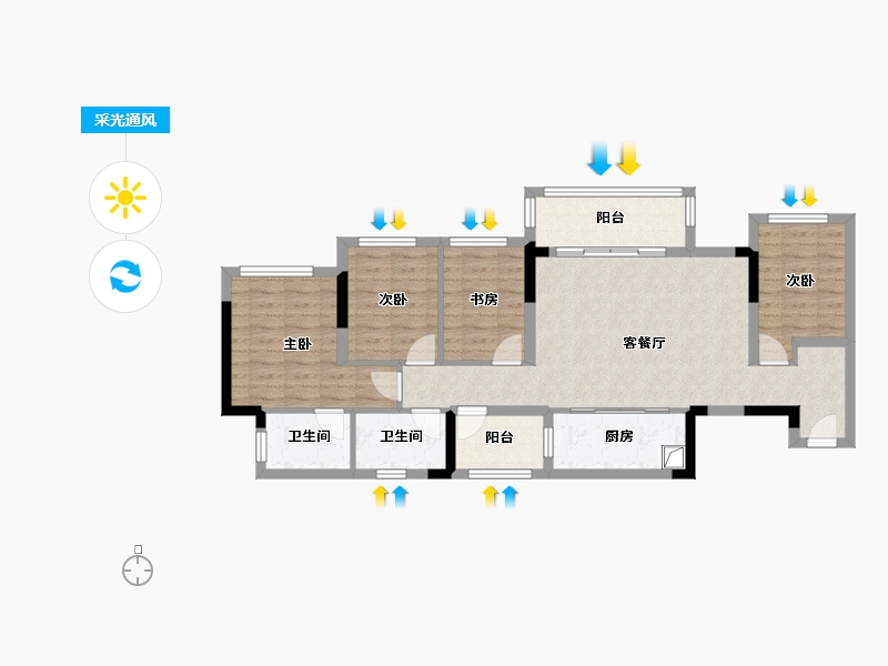 重庆-重庆市-江湾印月-90.00-户型库-采光通风