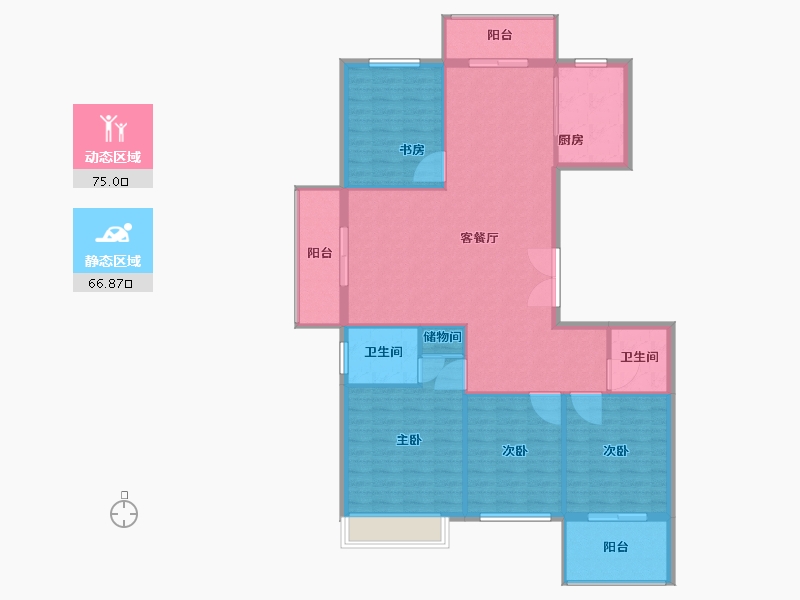 浙江省-金华市-东磁金光灿烂-131.39-户型库-动静分区