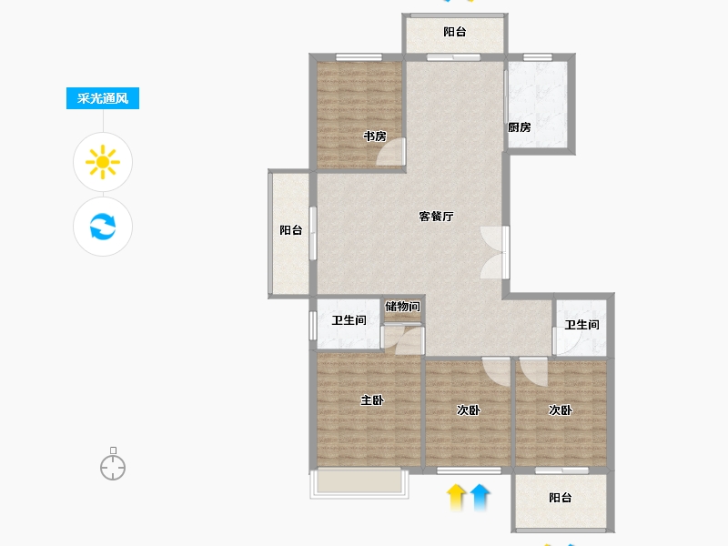 浙江省-金华市-东磁金光灿烂-131.39-户型库-采光通风