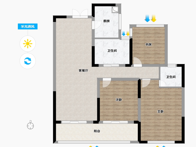 浙江省-杭州市-佳宁华庭-120.00-户型库-采光通风