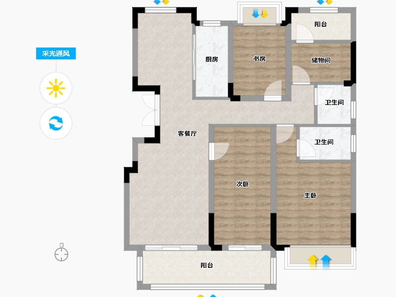 安徽省-滁州市-中丞品著阳光里-103.20-户型库-采光通风