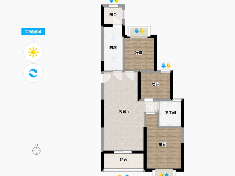 福建省-福州市-福清恒大御景半岛-73.60-户型库-采光通风