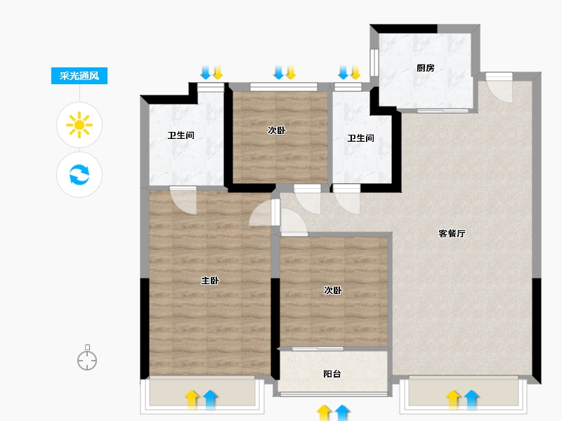 陕西省-咸阳市-绿城桂语江南-88.00-户型库-采光通风