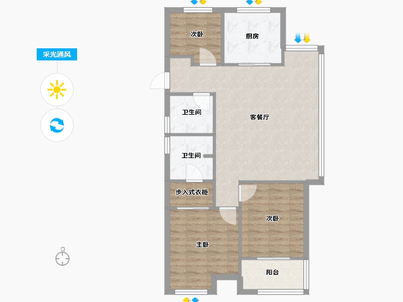 浙江省-杭州市-万科杭宸-一期-71.16-户型库-采光通风