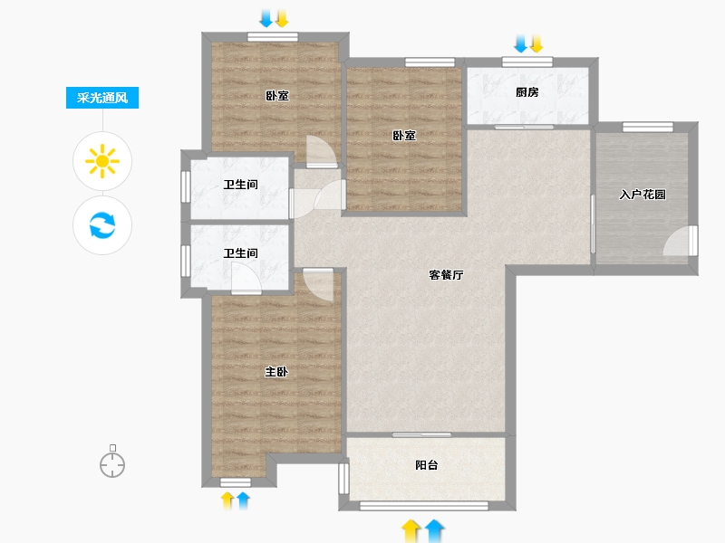 湖北省-宜昌市-香山总部鑫苑-106.40-户型库-采光通风