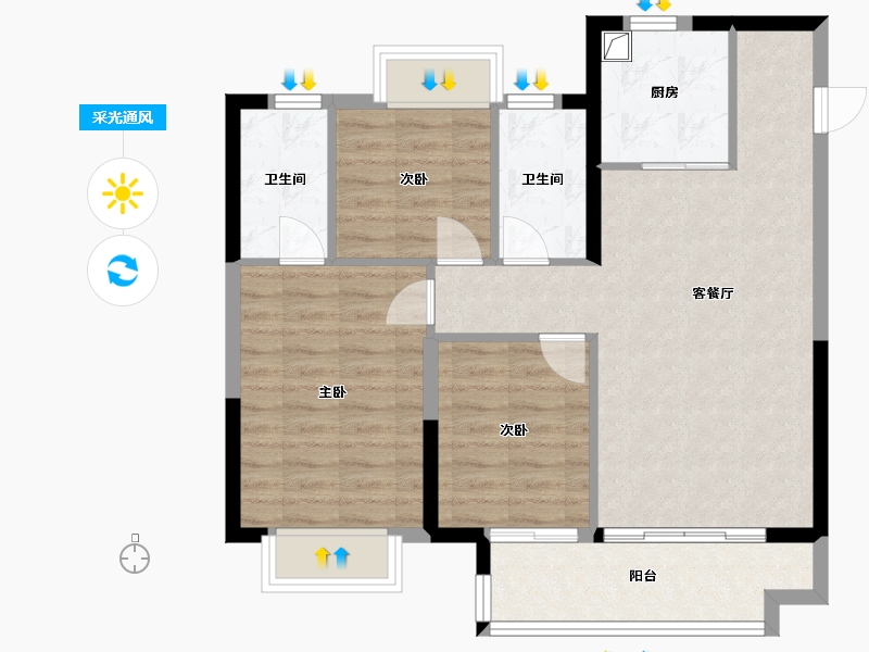 江西省-南昌市-江铃龙湖云璟-85.00-户型库-采光通风