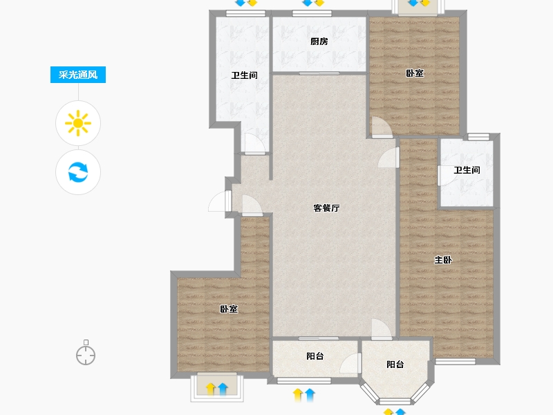 山东省-临沂市-水榭华庭-125.66-户型库-采光通风