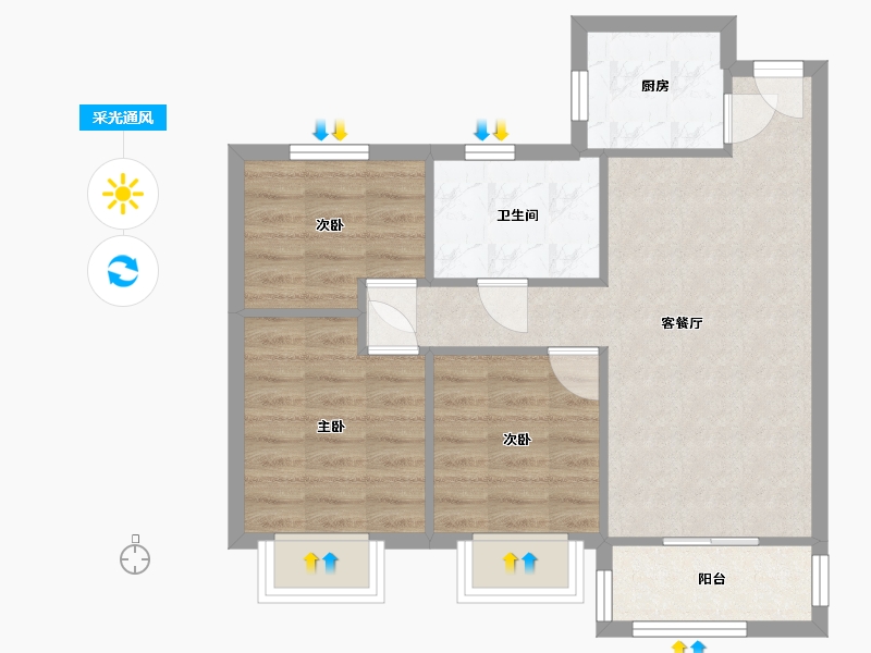 安徽省-合肥市-华南城紫荆名都四期-锦园-71.20-户型库-采光通风