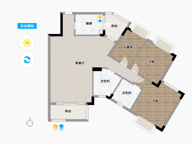 广东省-中山市-绿韵花都-110.89-户型库-采光通风