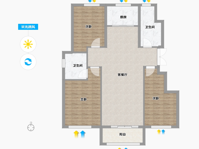 山东省-淄博市-乾宏容园-104.06-户型库-采光通风